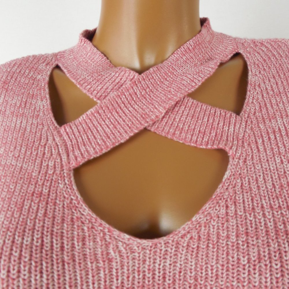 ANA Sweater L Casual Hi/Low Hem Red Heather X-Neck Oversized Fit Long Sleeves - Picture 5 of 13